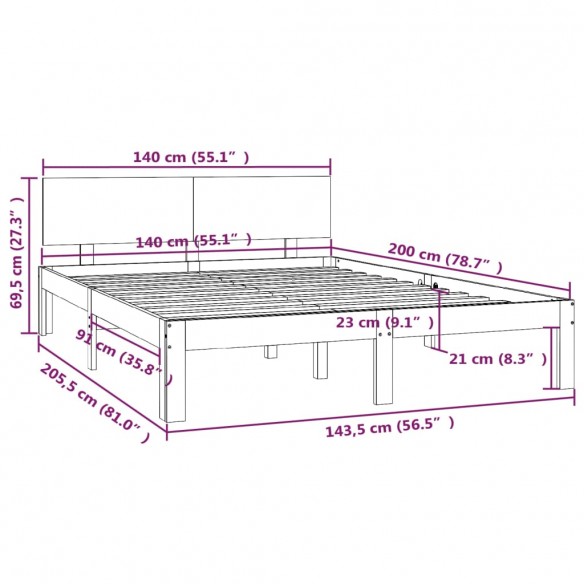 Cadre de lit Bois de pin massif 140x200 cm