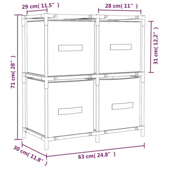 Armoire de rangement 4 paniers en tissu Gris 63x30x71 cm Acier