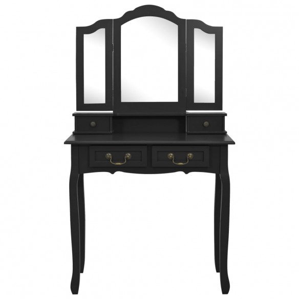 Ensemble de coiffeuse avec tabouret Noir 80x69x141 cm Paulownia