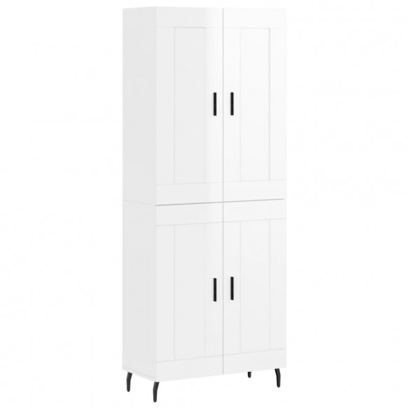 Buffet haut Blanc brillant 69,5x34x180 cm Bois d'ingénierie