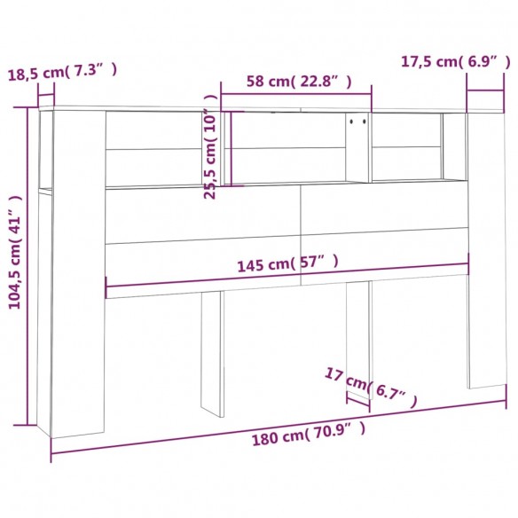 Armoire de tête de lit Blanc brillant 180x18,5x104,5 cm