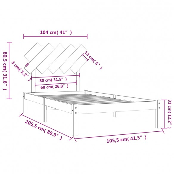 Cadre de lit 100x200 cm Bois massif