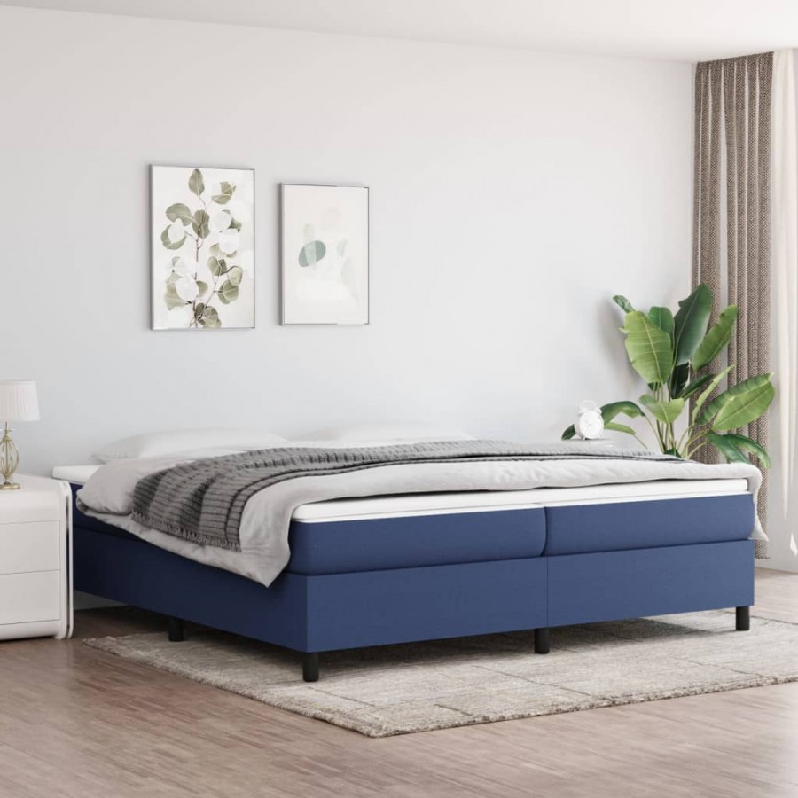 Cadre de lit avec matelas Bleu 200x200 cm Tissu