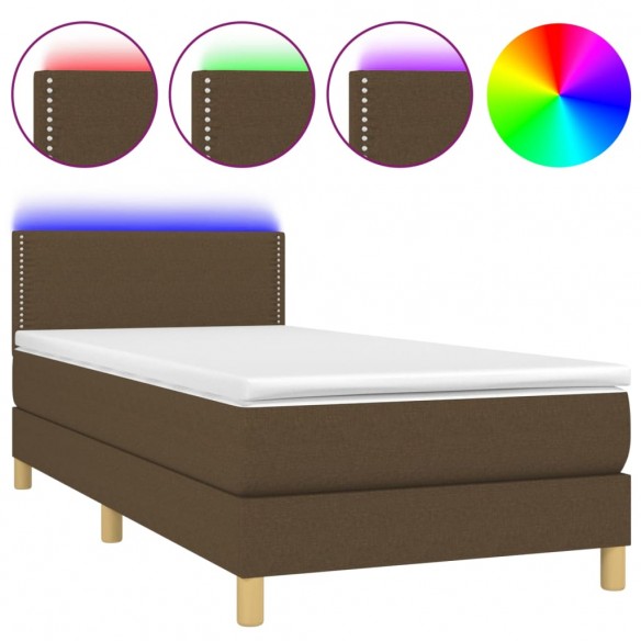 Cadre de lit matelas et LED Marron foncé 100x200 cm