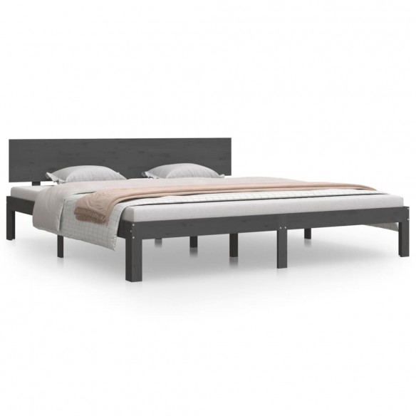 Cadre de lit Gris Bois massif 180x200 cm Super King