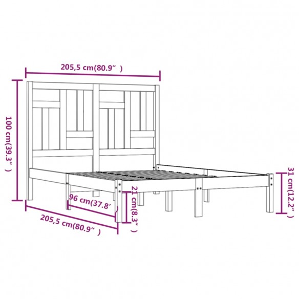 Cadre de lit Bois de pin massif 200x200 cm