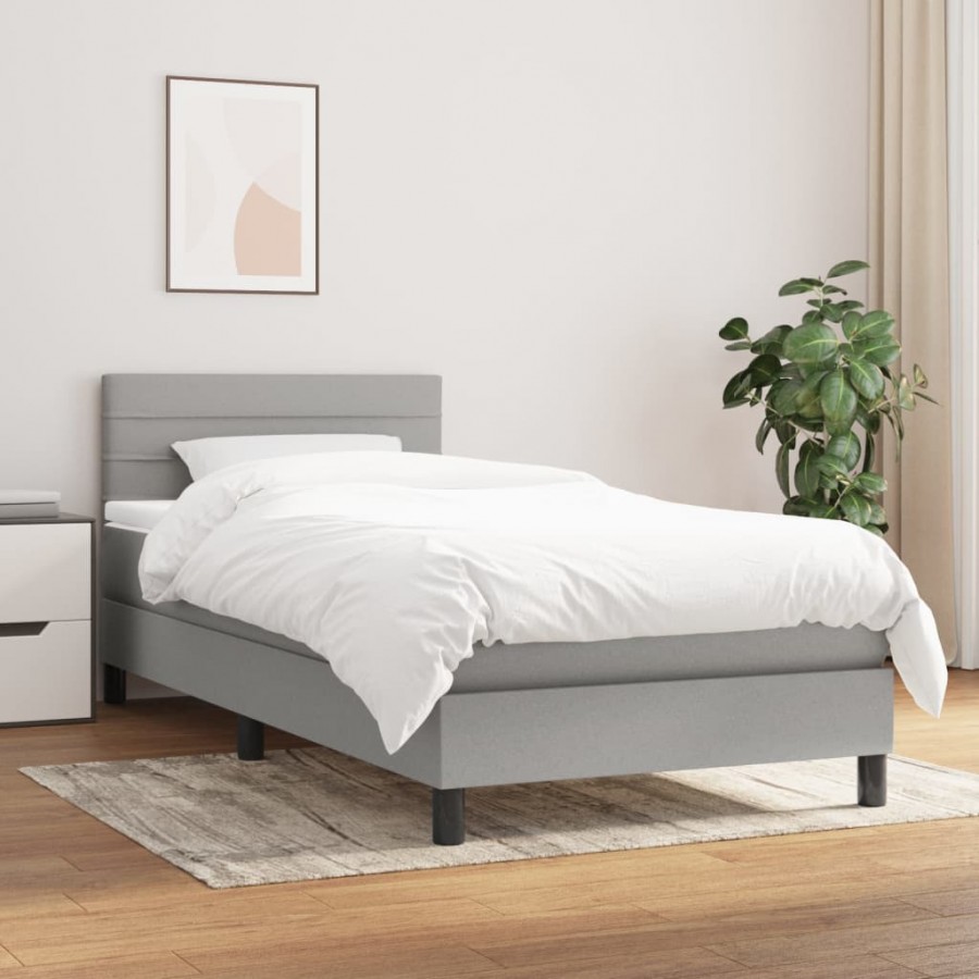 Cadre de lit avec matelas Gris clair 80x200 cm Tissu