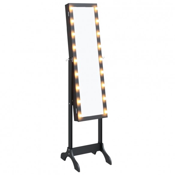 Miroir sur pied blanc avec LED noir 34x37x146 cm