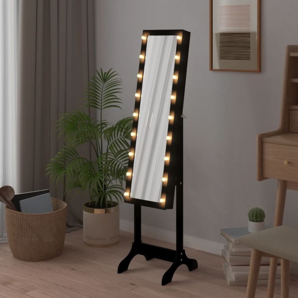 Miroir sur pied blanc avec LED noir 34x37x146 cm