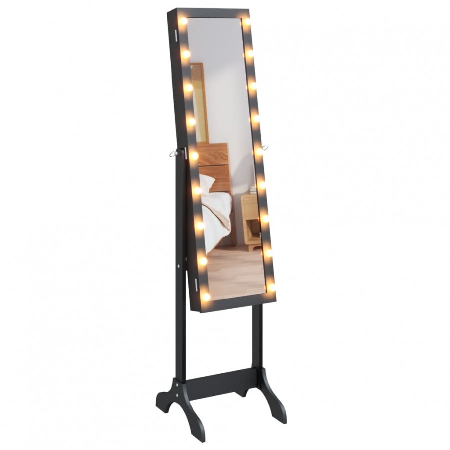 Miroir sur pied blanc avec LED noir 34x37x146 cm