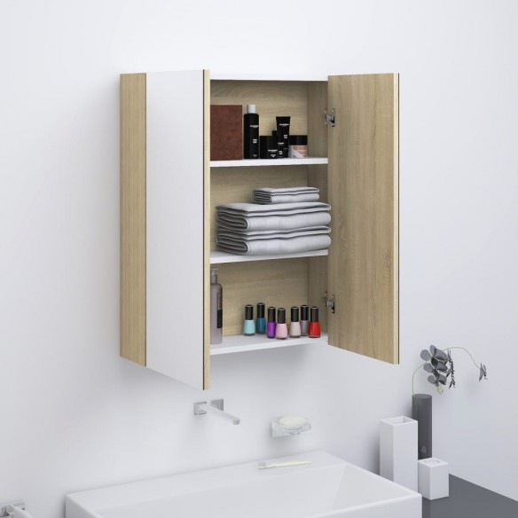 Armoire à miroir de salle de bain 60x15x75cm MDF Blanc et chêne