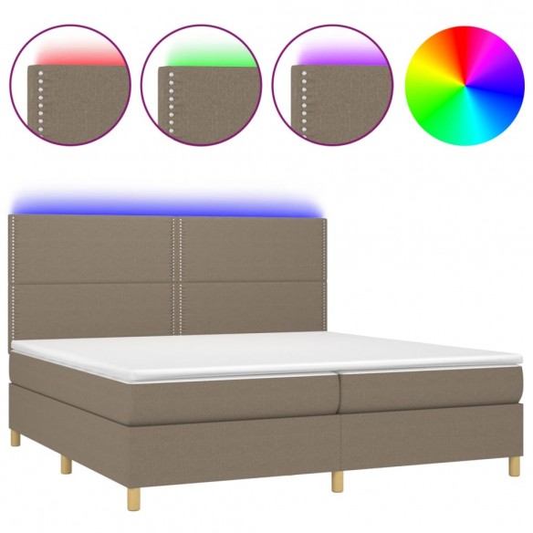 Cadre de lit et matelas et LED Taupe 200x200cm Tissu