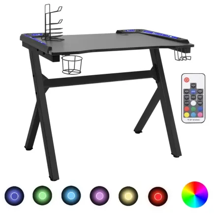 Bureau de jeu à LED en forme de Y noir 110x60x75 cm 2