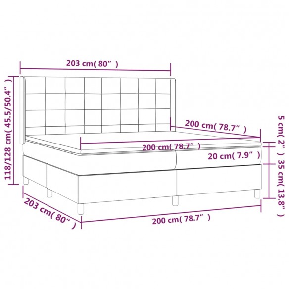 Cadre de lit et matelas Gris clair 200x200cm Velours