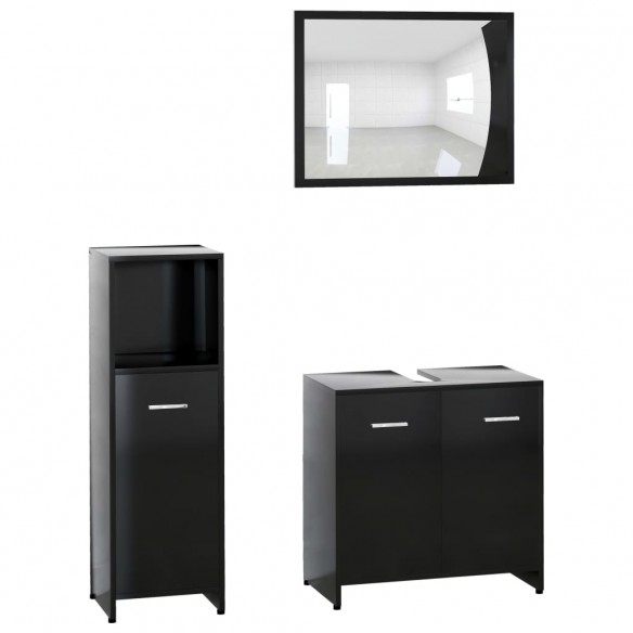 Ensemble de meubles de salle de bain 3 pcs Noir Aggloméré