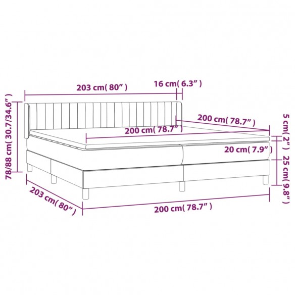 Cadre de lit et matelas Noir 200x200 cm Velours