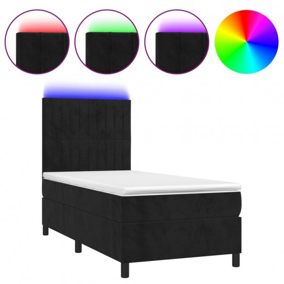 Sommier à lattes de lit avec matelas LED Noir 100x200cm Velours