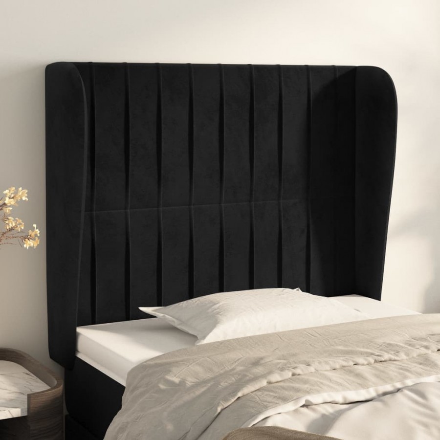 Tête de lit avec oreilles Noir 103x23x118/128 cm Velours