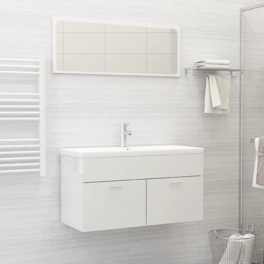 Ensemble de meubles de bain 2 pcs Blanc brillant Aggloméré