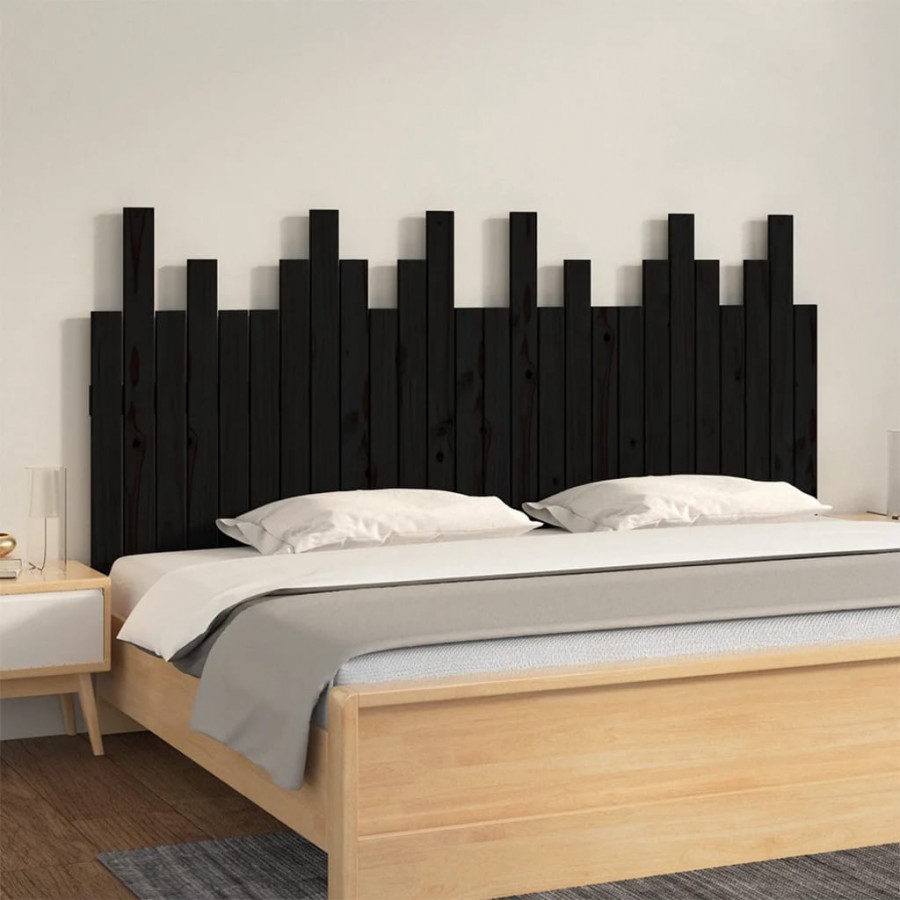 Tête de lit murale Noir 166x3x80 cm Bois massif de pin