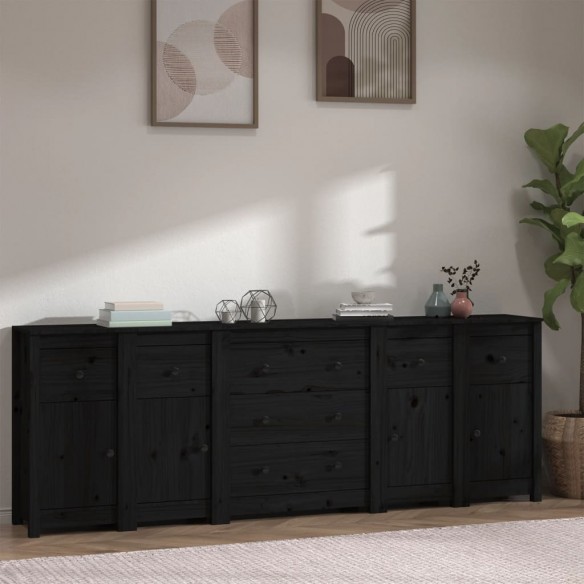 Buffet Noir 230x35x80 cm Bois massif de pin