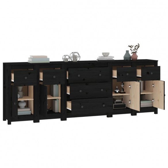 Buffet Noir 230x35x80 cm Bois massif de pin