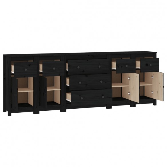 Buffet Noir 230x35x80 cm Bois massif de pin