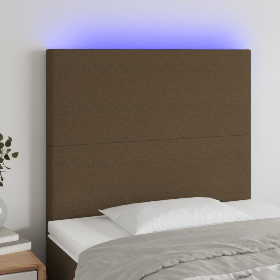 Tête de lit à LED Marron foncé 80x5x118/128 cm Tissu