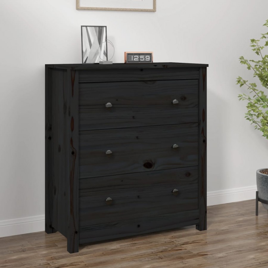 Buffet Noir 70x35x80 cm Bois massif de pin