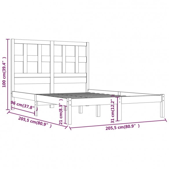 Cadre de lit Gris Bois de pin massif 200x200 cm