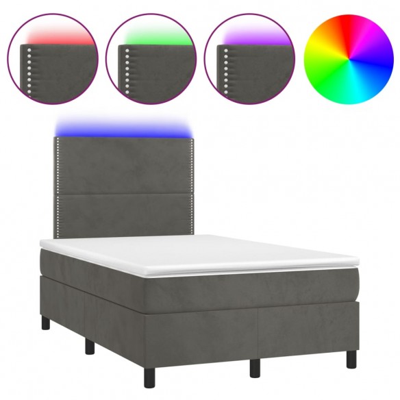 Cadre de lit matelas et LED Gris foncé 120x200 cm