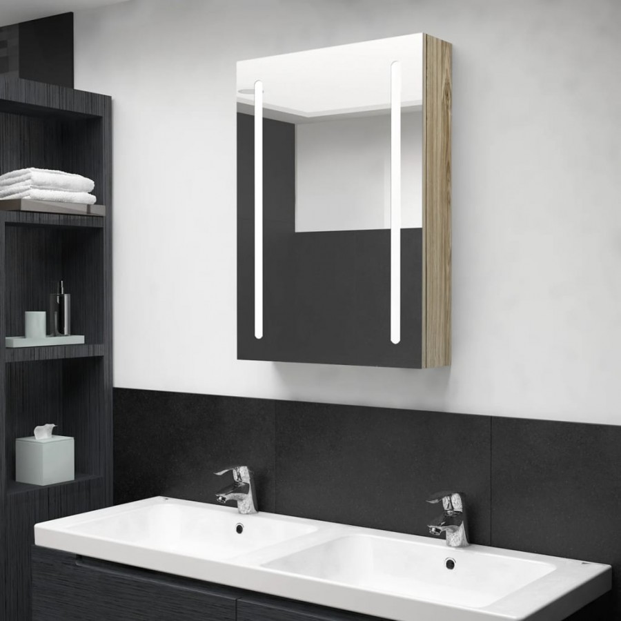 Armoire de salle de bain à miroir LED Chêne 50x13x70 cm