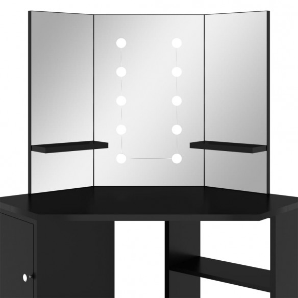 Coiffeuse d'angle avec LED Noir 111x54x141,5 cm