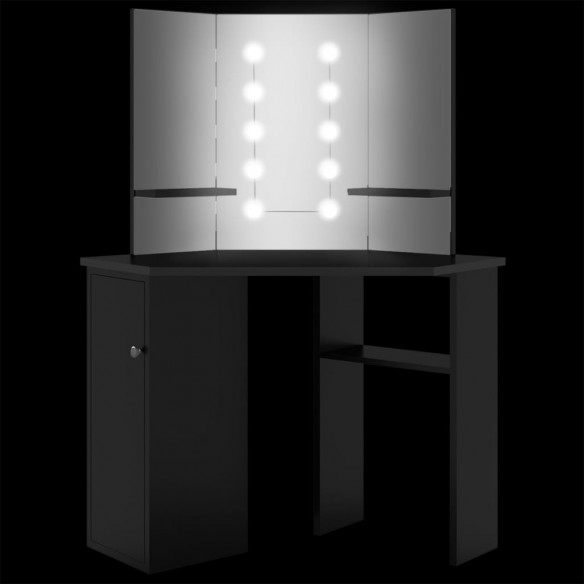 Coiffeuse d'angle avec LED Noir 111x54x141,5 cm