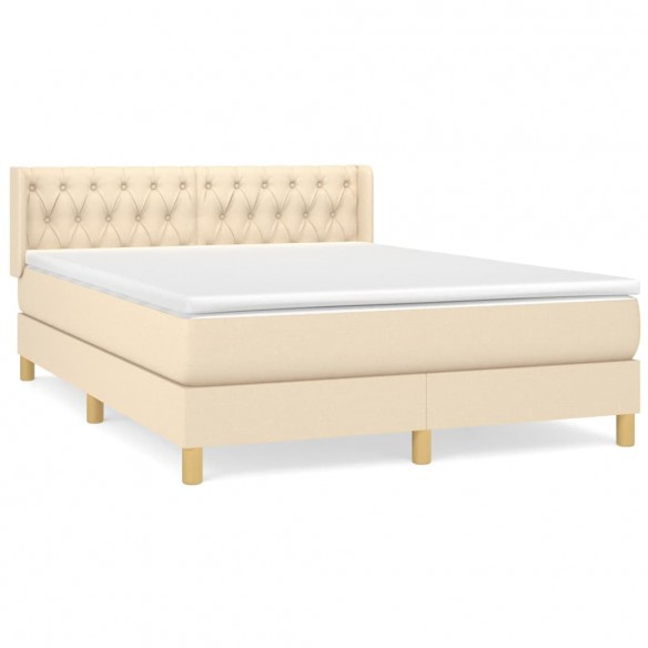 Cadre de lit avec matelas Crème 140x200 cm Tissu