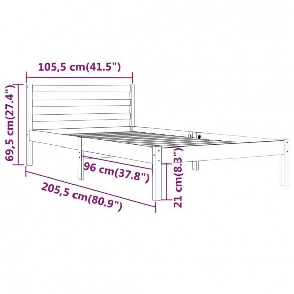 Cadre de lit Bois de pin massif 100x200 cm