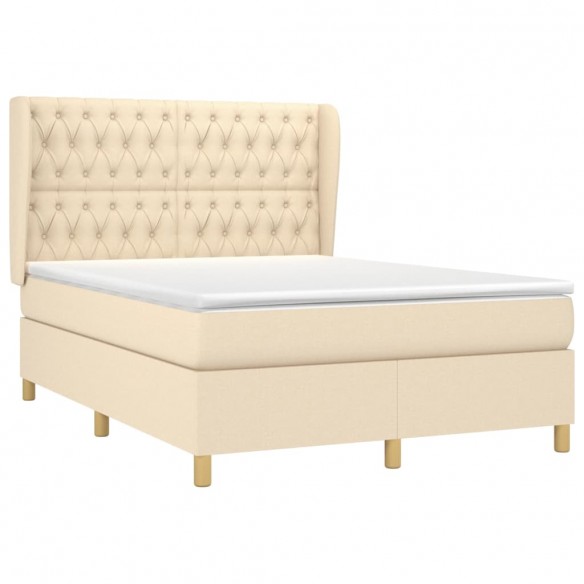 Cadre de lit avec matelas Crème 140x190 cm Tissu