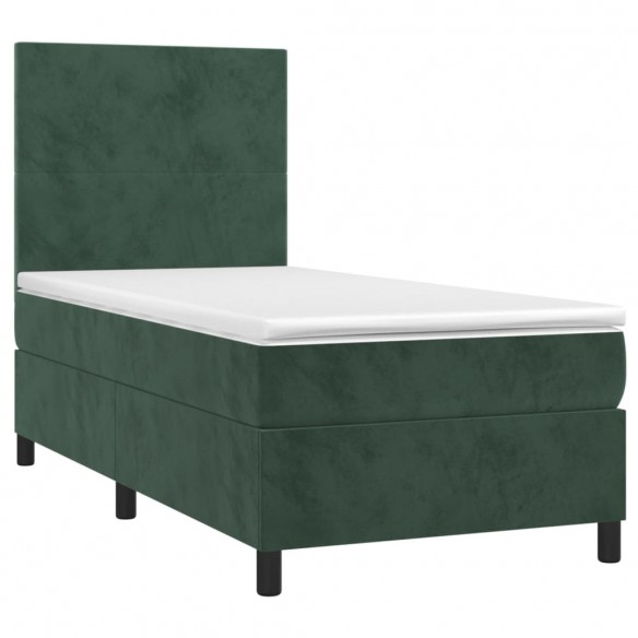 Sommier à lattes de lit avec matelas LED Vert foncé 100x200 cm