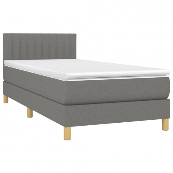 Cadre de lit et matelas Gris foncé 90x190 cm Tissu