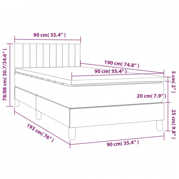 Cadre de lit et matelas Gris foncé 90x190 cm Tissu