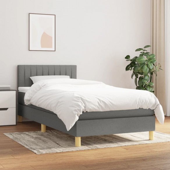 Cadre de lit avec matelas Gris foncé 90x200 cm Tissu