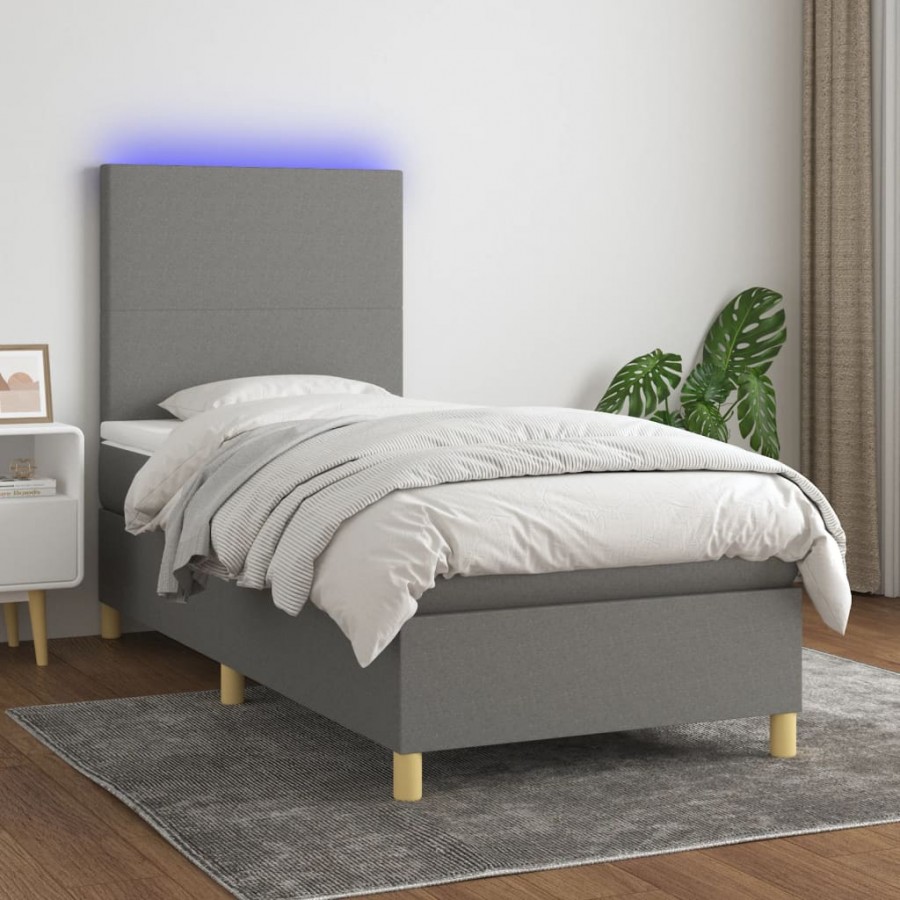 Cadre de lit et matelas et LED Gris foncé 100x200 cm