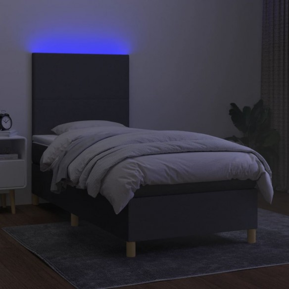 Cadre de lit et matelas et LED Gris foncé 100x200 cm