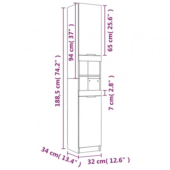 Armoire de bain Sonoma gris 32x34x188,5 cm Bois d'ingénierie