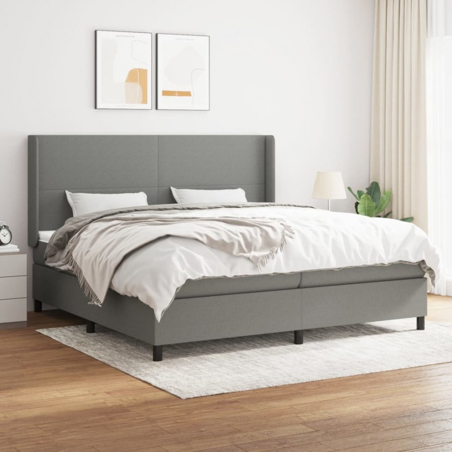 Cadre de lit avec matelas Gris foncé 200x200cm Tissu