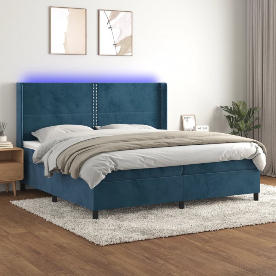Sommier à lattes de lit matelas et LED Bleu foncé 200x200 cm