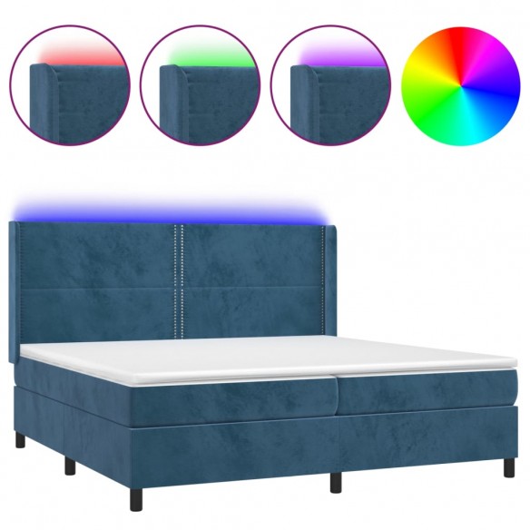 Sommier à lattes de lit matelas et LED Bleu foncé 200x200 cm