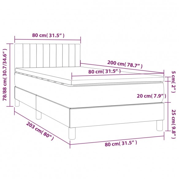 Sommier à lattes de lit avec matelas et LED Noir 80x200cm