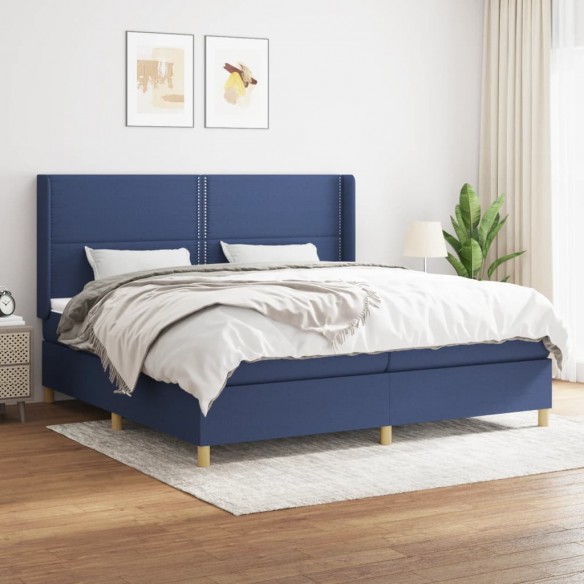 Cadre de lit avec matelas Bleu 200x200 cm Tissu