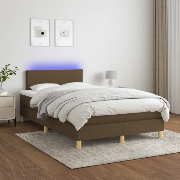 Sommier à lattes de lit matelas et LED Marron foncé 120x200 cm